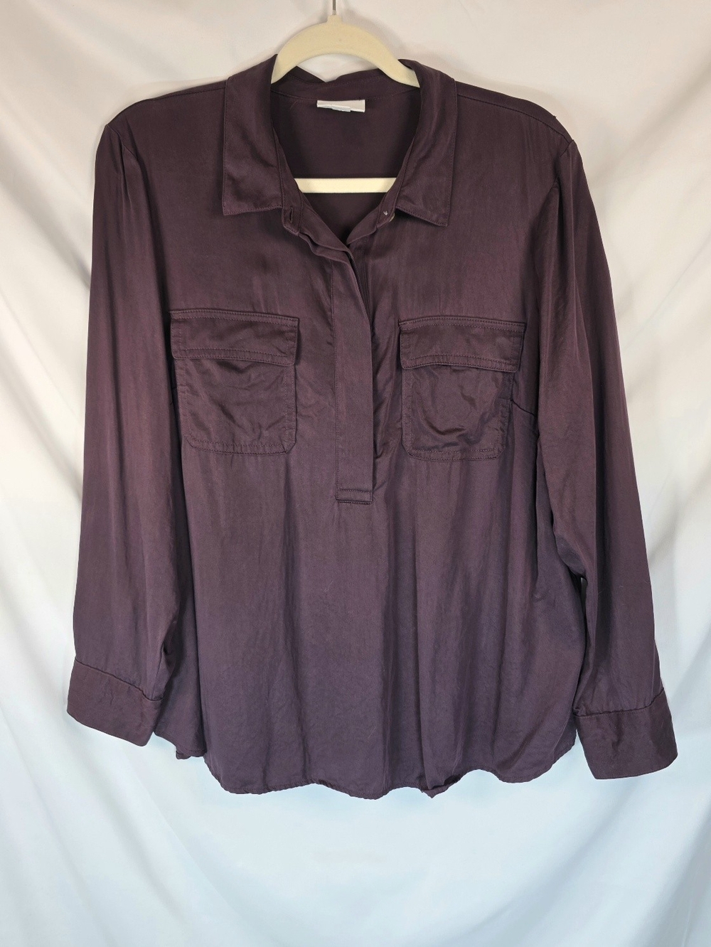J. Jill Women's Popover Silky Flow Office Casual Blouse Flap Pockets Size L/P